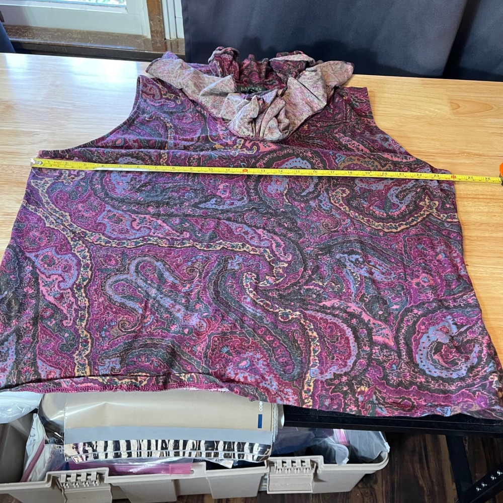 Lauren Ralph Lauren Womens 3X Purple Paisley Ruffle Neck Sleeveless Cotton Top - Picture 6 of 7